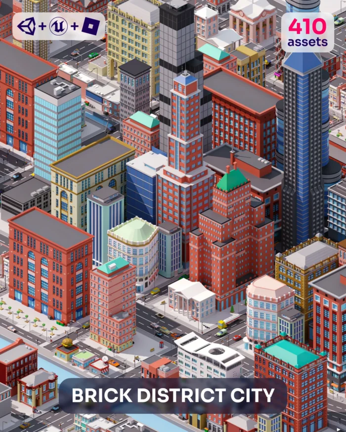 Brick District City: 410 3D city assets, New York City 3D model.