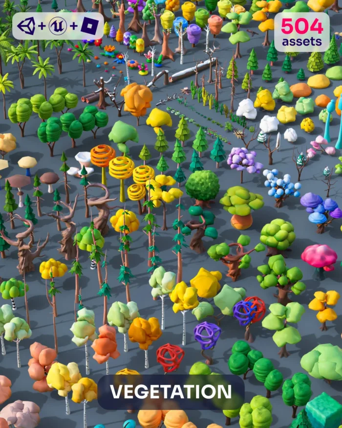 Collection of low poly trees and forest assets for Unity game development.