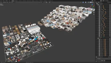 Complete Blender room collection showcasing comprehensive realistic room blender assets with furniture library and texture materials for 3D visualization