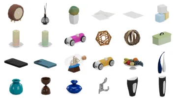 Home accessories and decorative objects 3D model collection including clocks, vases, candles, toys and modern ornaments for interior decorating game environments