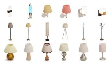 Comprehensive lighting collection featuring table lamps, floor lamps and wall sconces for realistic room design and ambiance creation