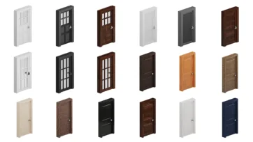 Interior door 3D model collection with glass panels and solid wood designs in multiple finishes - essential room model kits components