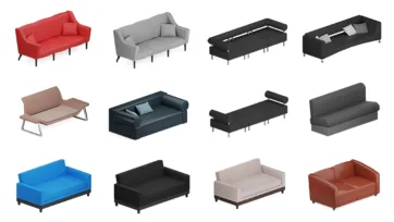 Modern sofa and daybed 3D models in multiple colors and styles - optimized low poly interior models for realistic room visualization projects