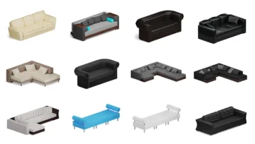 Extensive sofa and sectional furniture collection for realistic living room designs - professional 3D models for interior decorating and game development
