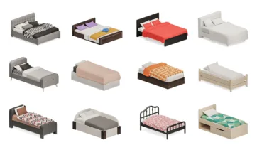 Contemporary bedroom bed designs in various styles and colors - realistic 3D models optimized for Unity interior assets and room model kits