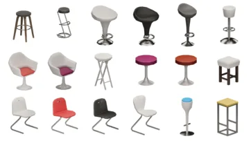 Bar stool and modern chair unity interior assets featuring adjustable height seating and contemporary designs for 3d room model creation