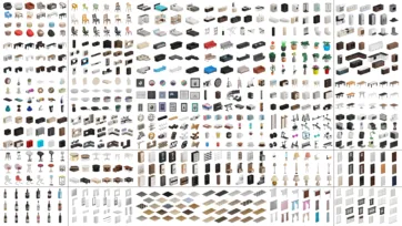 Comprehensive collection of low poly interior models including furniture, appliances, decorative items and room accessories for 3d scenes