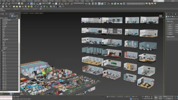 3ds Max office 3D models collection including complete office furniture sets and room configurations
