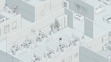 Low poly office furniture wireframe