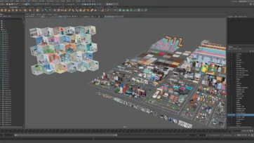 Maya 3D software displaying hospital room 3d model collection and medical interior assets for game development