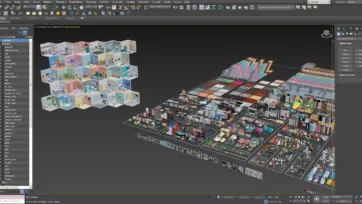 Cinema 4D workspace showcasing hospital 3d assets and medical facility models with comprehensive object library