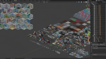 Blender 3D scene showing hospital room 3d models and medical facility low poly assets collection