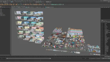Maya software workspace featuring complete 3d hospital models and medical equipment for healthcare facility design