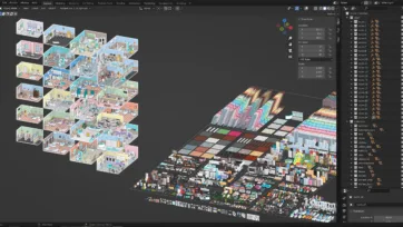 Blender 3d software showing comprehensive hospital rooms and medical asset library for creating 3d hospital models