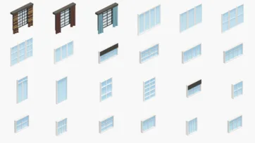 Windows collection architectural 3d models with various frame styles perfect for 3d hospital and building design