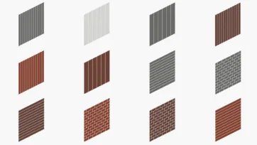 Wall panels and texture 3d building materials including brick, wood and metal finishes for architectural visualization