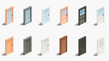 Doors and windows architectural 3d models suitable for hospital room and building interior design