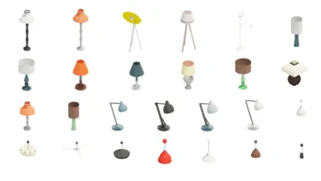 Contemporary lighting fixtures 3d models including table lamps, floor lamps, pendant lights and desk lighting for interiors