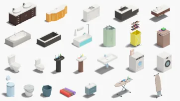 Hospital bathroom 3d models including medical facility fixtures, vanities, bathtubs, toilets, and sanitation equipment for healthcare facility restrooms and patient areas