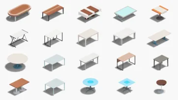 Medical furniture 3d models featuring diverse table designs including examination tables, conference tables, and functional furniture for hospital environments