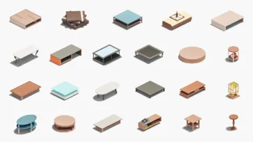 Hospital table 3d models collection featuring coffee tables, side tables, and various furniture pieces suitable for medical facility common areas and patient rooms