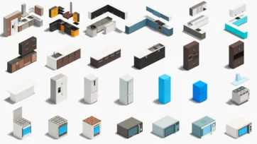 Hospital 3d assets including kitchen cabinets, appliances, and food service equipment for medical facility cafeterias and patient nutrition areas