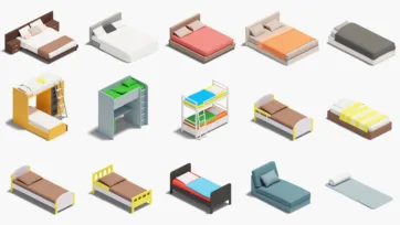 Hospital bed 3d models and bedroom furniture collection featuring patient beds, bunk beds, single beds, and various sleeping furniture for medical facilities