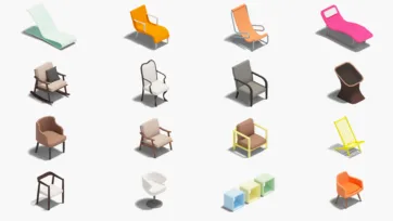 Medical furniture collection 3d models including patient chairs, examination tables, lounge seating, and specialized hospital furniture for healthcare environments
