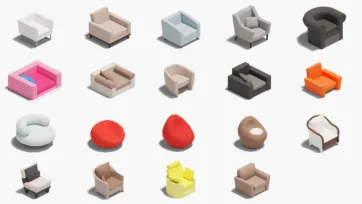 Hospital seating and patient furniture 3d models featuring comfortable chairs, sofas, armchairs, and waiting area furniture for medical facility design