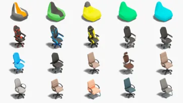 Professional office chairs 3d models including executive seating, gaming chairs, and administrative furniture suitable for hospital 3d models and medical offices