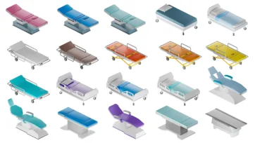 Comprehensive collection of hospital bed 3d models including surgical tables, patient beds, dental chairs, stretchers, and various medical examination equipment