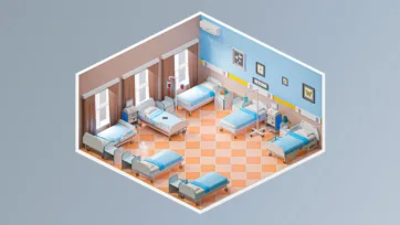 Large hospital ward 3d hospital interior with multiple hospital bed 3d models, medical equipment, and comprehensive patient care facility design