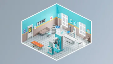 Emergency trauma center 3d hospital model featuring medical equipment, emergency stretchers, and specialized hospital bed 3d model for critical care situations