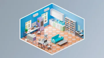 Professional medical consultation 3d hospital room with examination table, medical equipment, bookshelves, and detailed hospital 3d assets for patient care