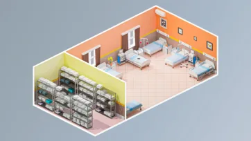 Detailed hospital ward 3d hospital model featuring multiple patient beds, medical storage areas, and comprehensive 3d hospital interior with realistic medical equipment