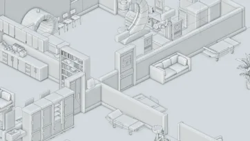 Detailed hospital room interior 3d model with medical equipment and furniture