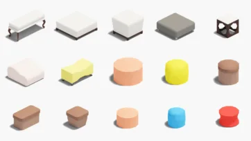 Hospital seating 3d models collection including ottomans, benches, poufs, and comfortable waiting room furniture for medical facility environments