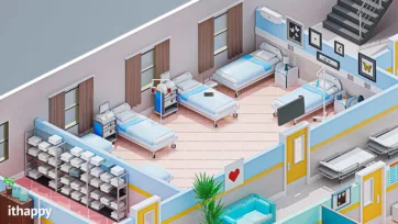 Hospital 3d models of patient rooms featuring hospital beds, medical equipment, bedside monitors, and comfortable healthcare accommodation with natural lighting