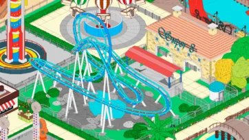 Detailed wireframe rendering of 3D low poly blue roller coaster complex showing mesh topology and structural elements