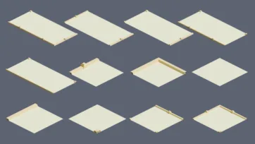 3D low poly terrain platforms and fenced area modules in various configurations for amusement park zone construction