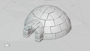 Low poly 3D igloo wireframe model showing polygonal structure and entrance tunnel for arctic scene development