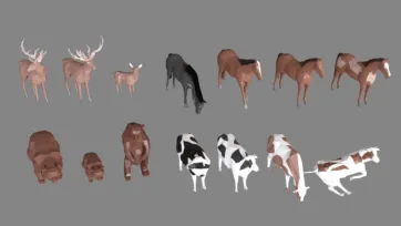 Low poly 3D farm animals pack with deer, horses, cattle, cows, and various livestock models