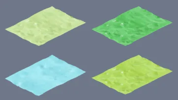Low poly 3D village terrain tiles including water and grass surface variations