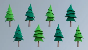 Low poly 3D simple pine trees with clean geometric design for minimalist vegetation scenes
