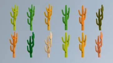 Low poly 3D desert cactus collection with various saguaro and prickly pear vegetation assets