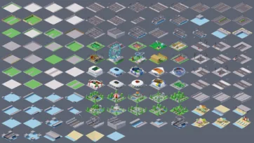 Comprehensive collection of low poly 3D urban infrastructure including roads, parks, sports stadiums, and recreational facilities