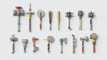 3D low poly medieval weapons and tools set including various maces, swords, axes, flails and specialized combat weapons