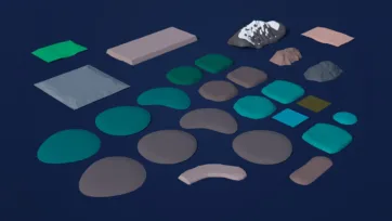 3D low poly ground textures and terrain elements for cemetery scenes with paths and grass areas
