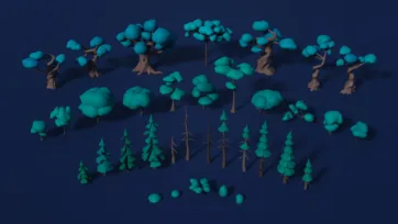3D low poly evergreen trees and forest vegetation pack with various pine and fir tree models