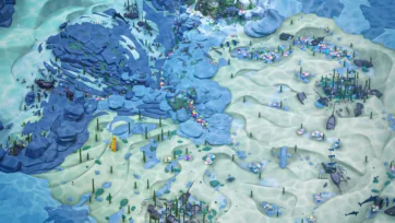 Aerial perspective of 3D low poly underwater world showing shipwreck graveyard with multiple sunken vessels, coral growth, and marine life across ocean floor